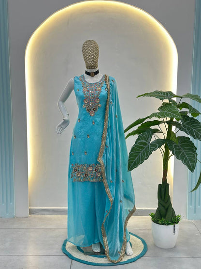 Beautifull Fandy Silk With Bids Embroidery Work Kurti