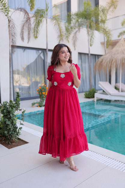 Beautifull Fendi Silk With Beads Embroidery Work Gown
