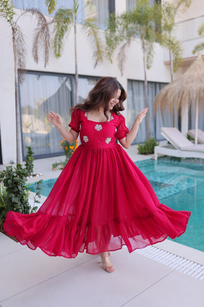 Beautifull Fendi Silk With Beads Embroidery Work Gown