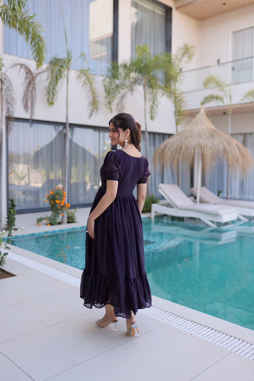Beautifull Fendi Silk With Beads Embroidery Work Gown