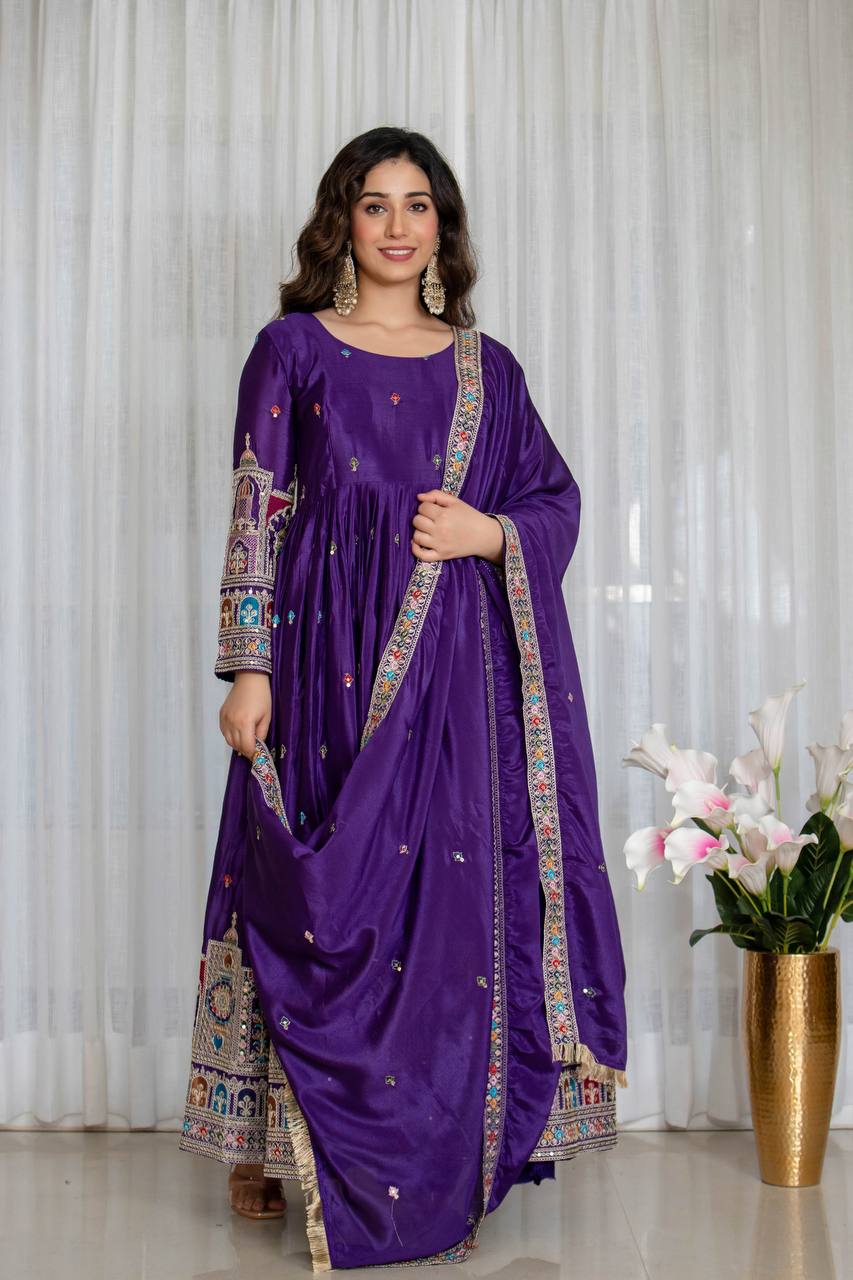 Red Color Coding Dori Work With Chinon Silk Gown