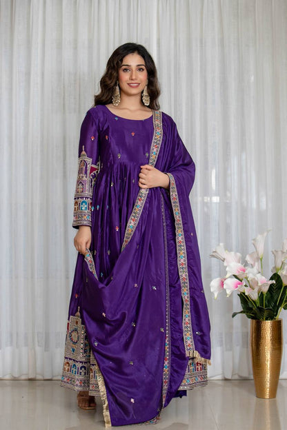 Red Color Coding Dori Work With Chinon Silk Gown