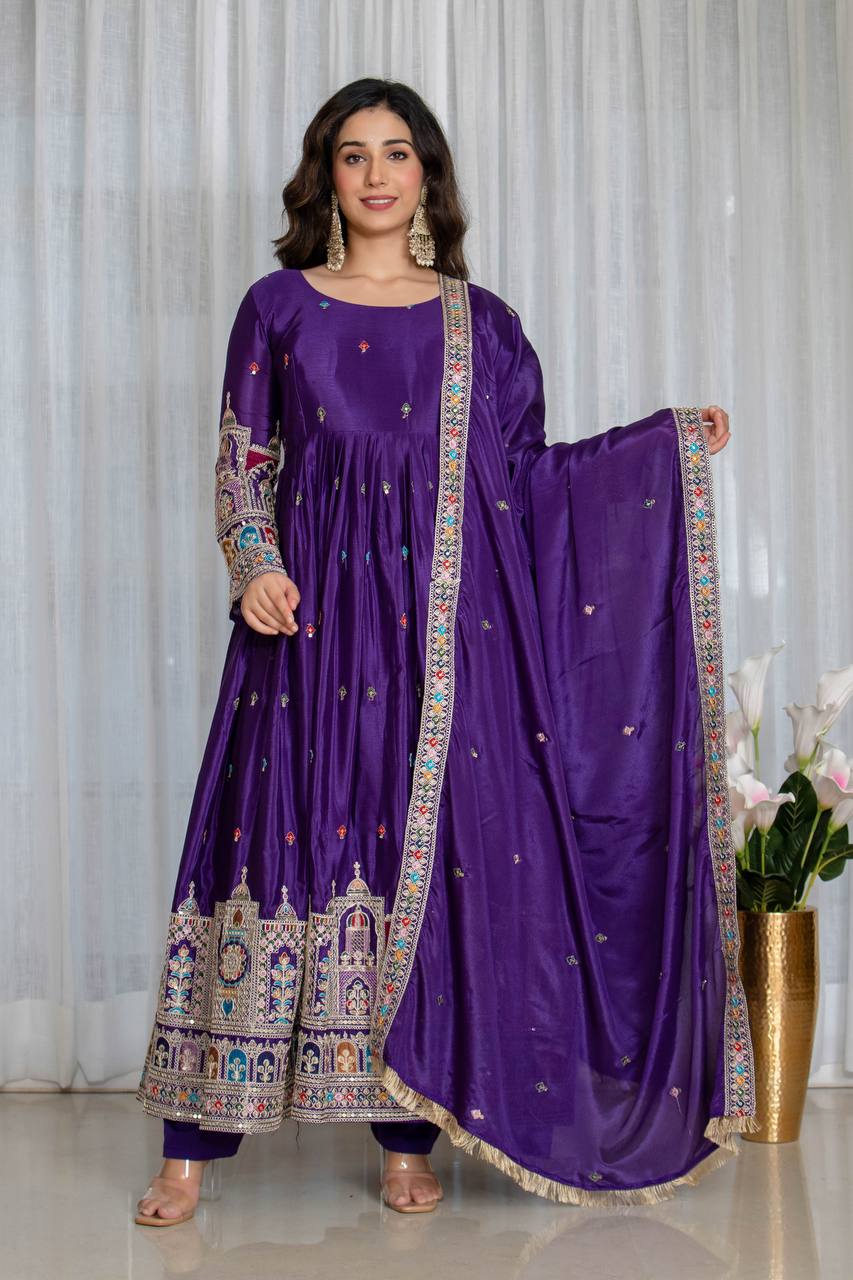 Red Color Coding Dori Work With Chinon Silk Gown