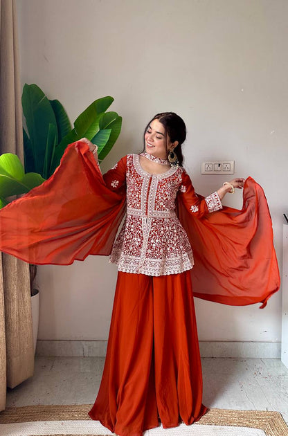 Most Viral Georgette Sequience Embroidery Work Top Plazzo