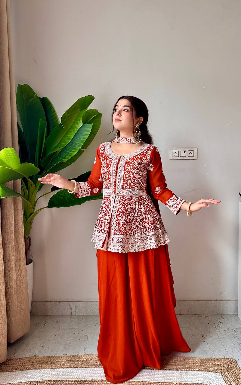 Most Viral Georgette Sequience Embroidery Work Top Plazzo