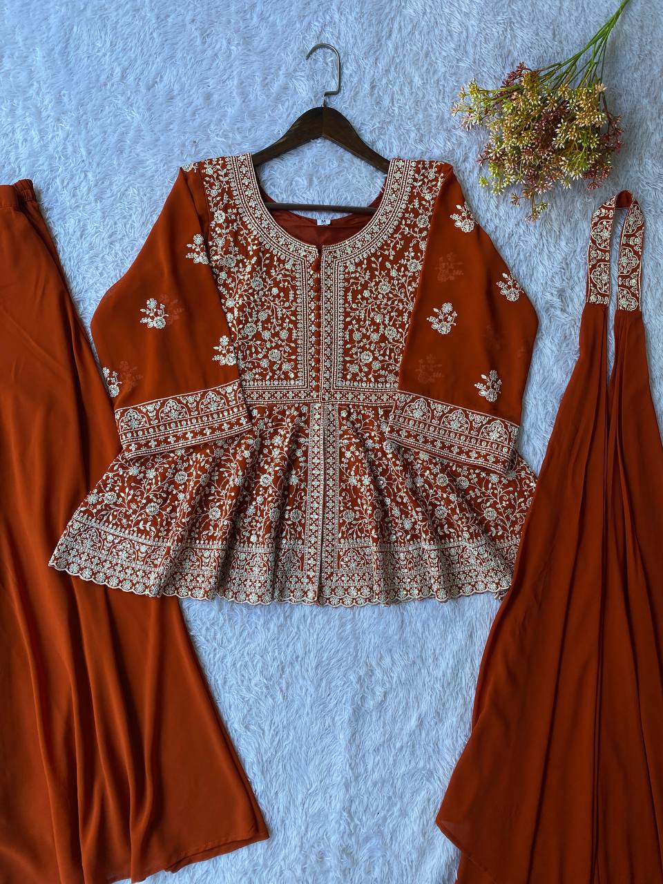 Most Viral Georgette Sequience Embroidery Work Top Plazzo