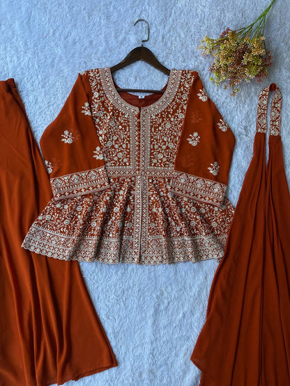 Most Viral Georgette Sequience Embroidery Work Top Plazzo
