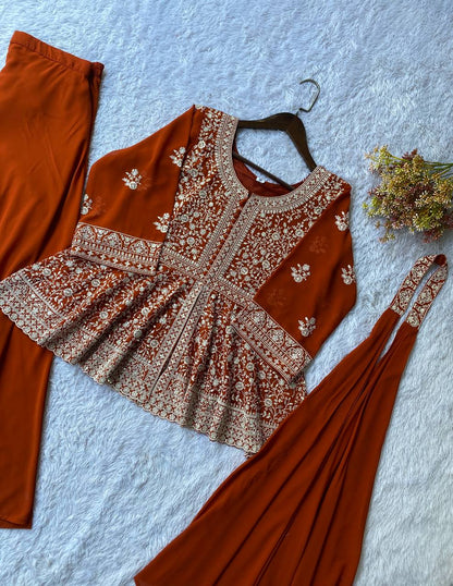 Most Viral Georgette Sequience Embroidery Work Top Plazzo