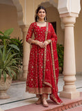 Beautiful Elegant Rich Look Embroidery Sequence Zari Work Fandy Silk Gown Set