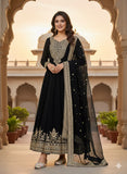 Black Color Blooming fox Georgette Heavy Embroidery Work Gown