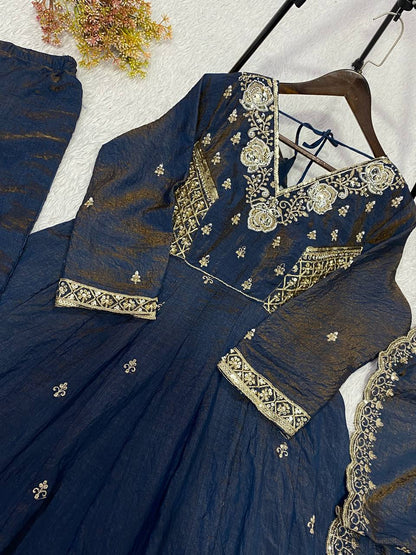 Vichitra Embroidered Gown Suit Set