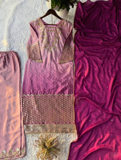 Beautifull Pink Color Sequience Embroidery Work Top Pent