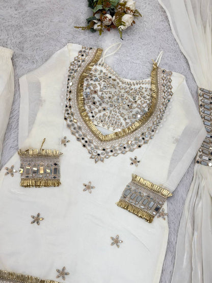 Beautifull Fendy Silk With Real Mirror Work Top Plazzo