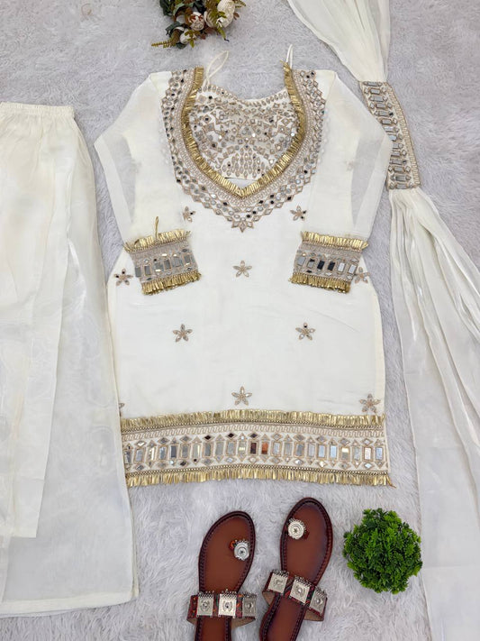Beautifull Fendy Silk With Real Mirror Work Top Plazzo
