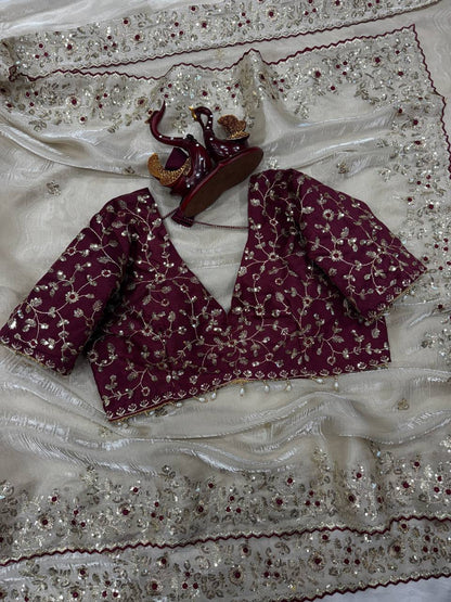 Beautifull Jimmu Chu With Sequience Embroidery Work Saree
