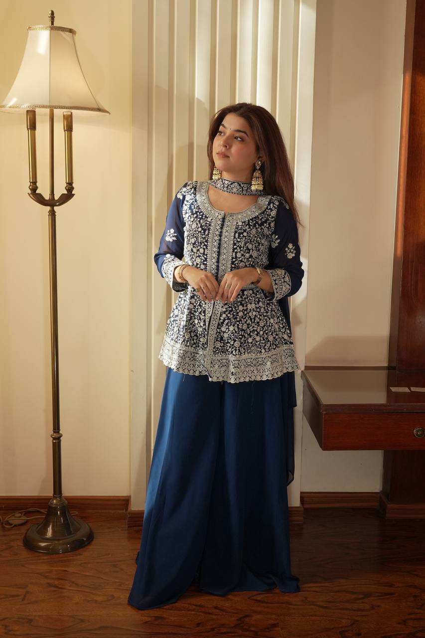 Most Viral Georgette Sequience Embroidery Work Top Plazzo