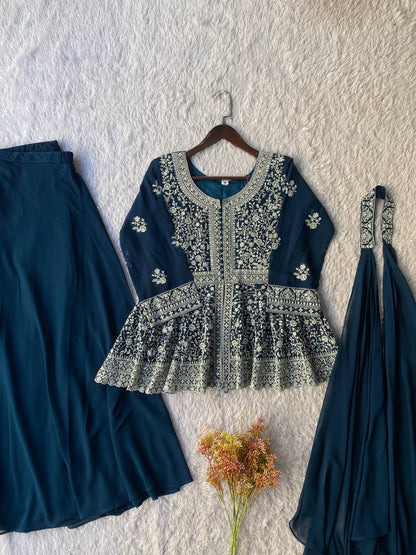 Most Viral Georgette Sequience Embroidery Work Top Plazzo