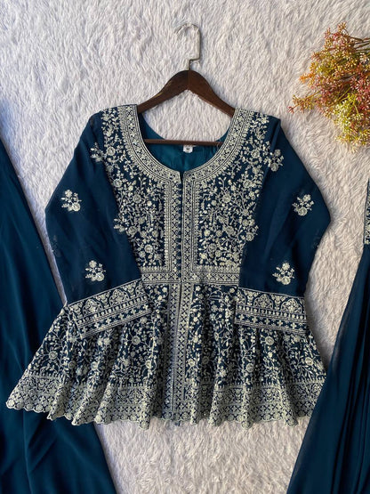 Most Viral Georgette Sequience Embroidery Work Top Plazzo