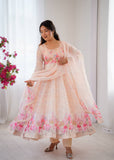 White Color Oraganza Silk With Butter Cotton Gown