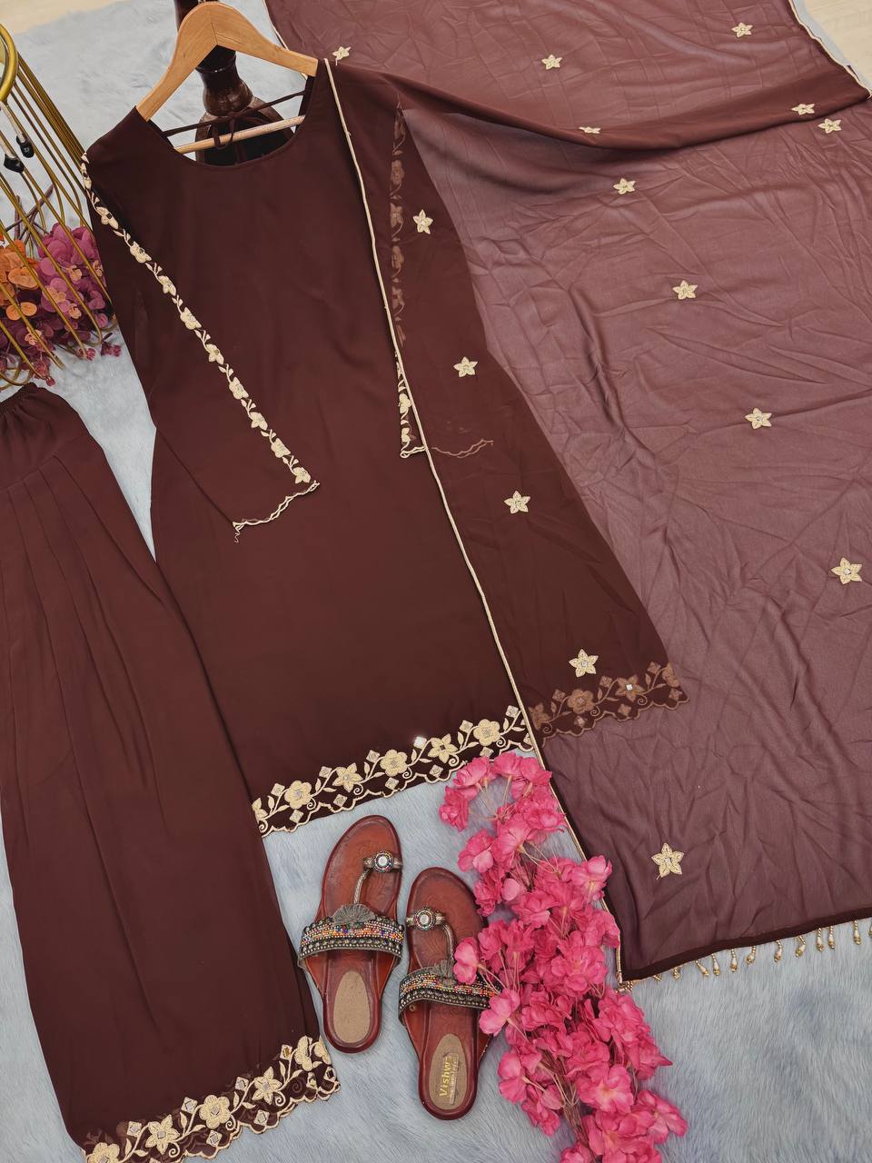 HEAVY FAUX GEORGETTE EMBROIDERY WORK WITH SLEEVS TOP