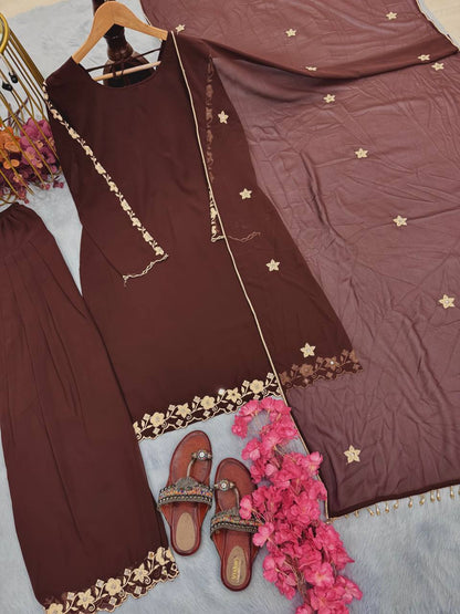 HEAVY FAUX GEORGETTE EMBROIDERY WORK WITH SLEEVS TOP