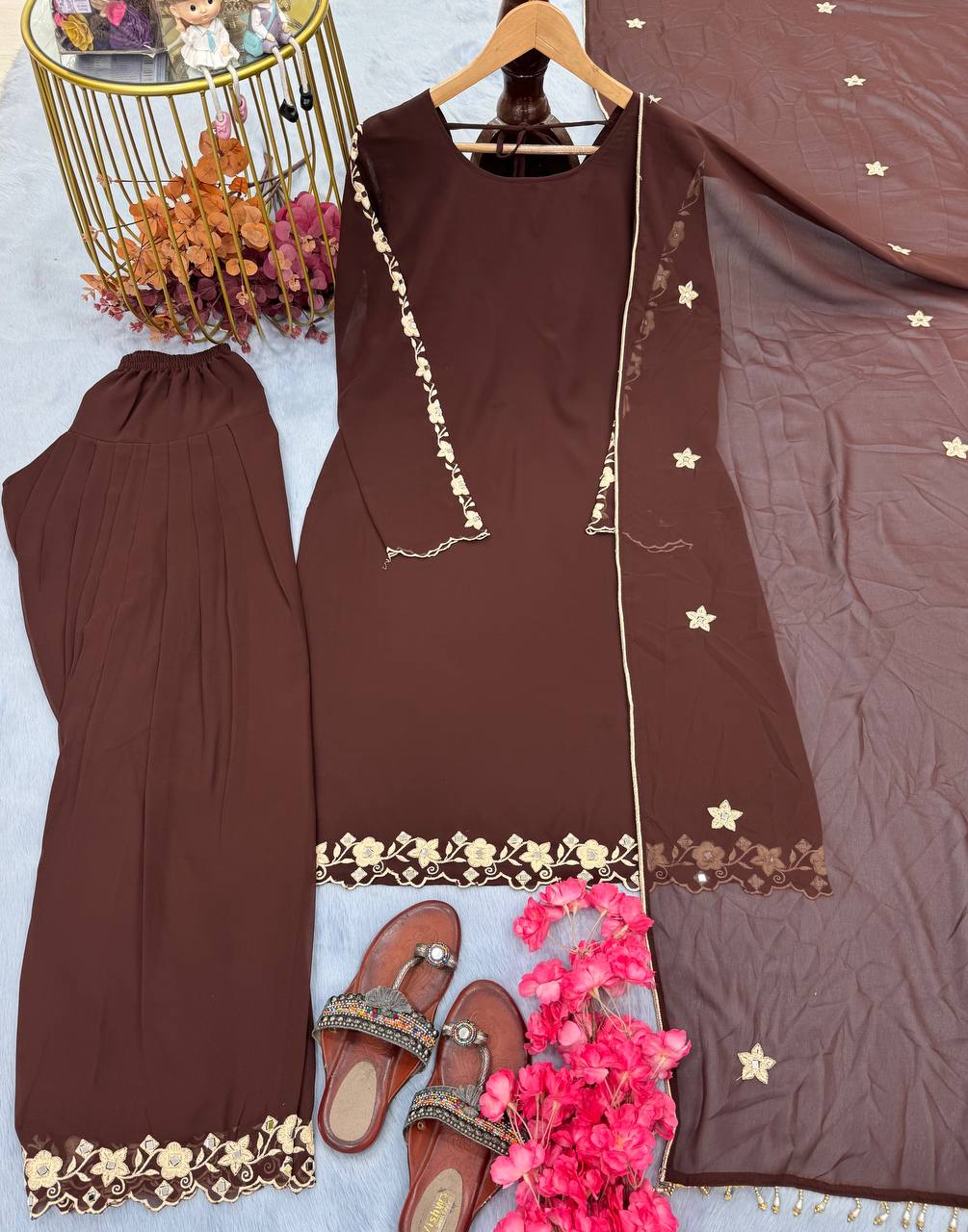 HEAVY FAUX GEORGETTE EMBROIDERY WORK WITH SLEEVS TOP
