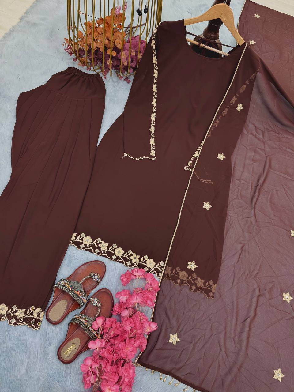 HEAVY FAUX GEORGETTE EMBROIDERY WORK WITH SLEEVS TOP