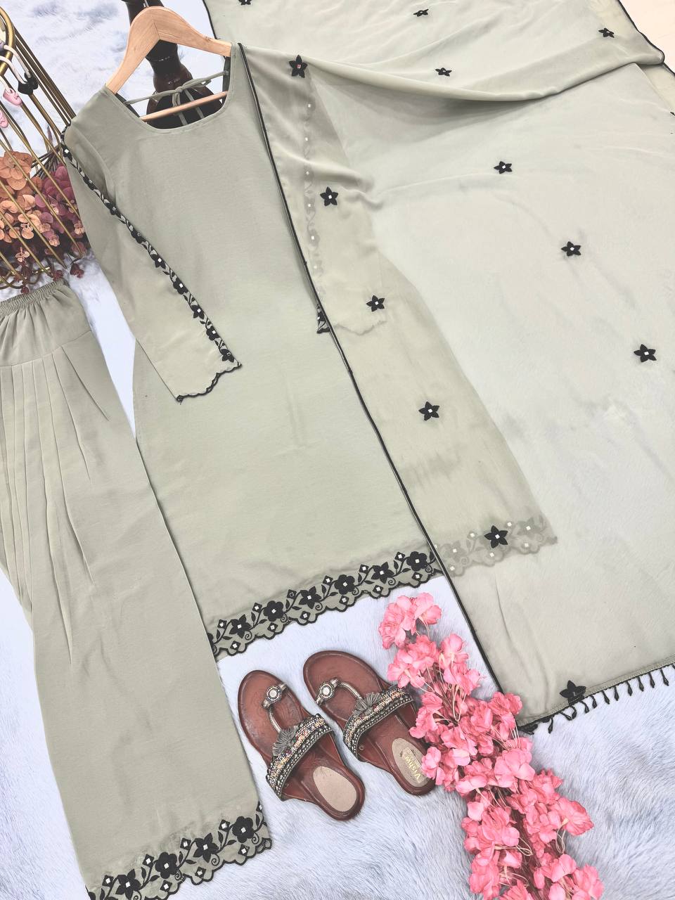 HEAVY FAUX GEORGETTE EMBROIDERY WORK WITH SLEEVS TOP