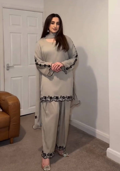HEAVY FAUX GEORGETTE EMBROIDERY WORK WITH SLEEVS TOP