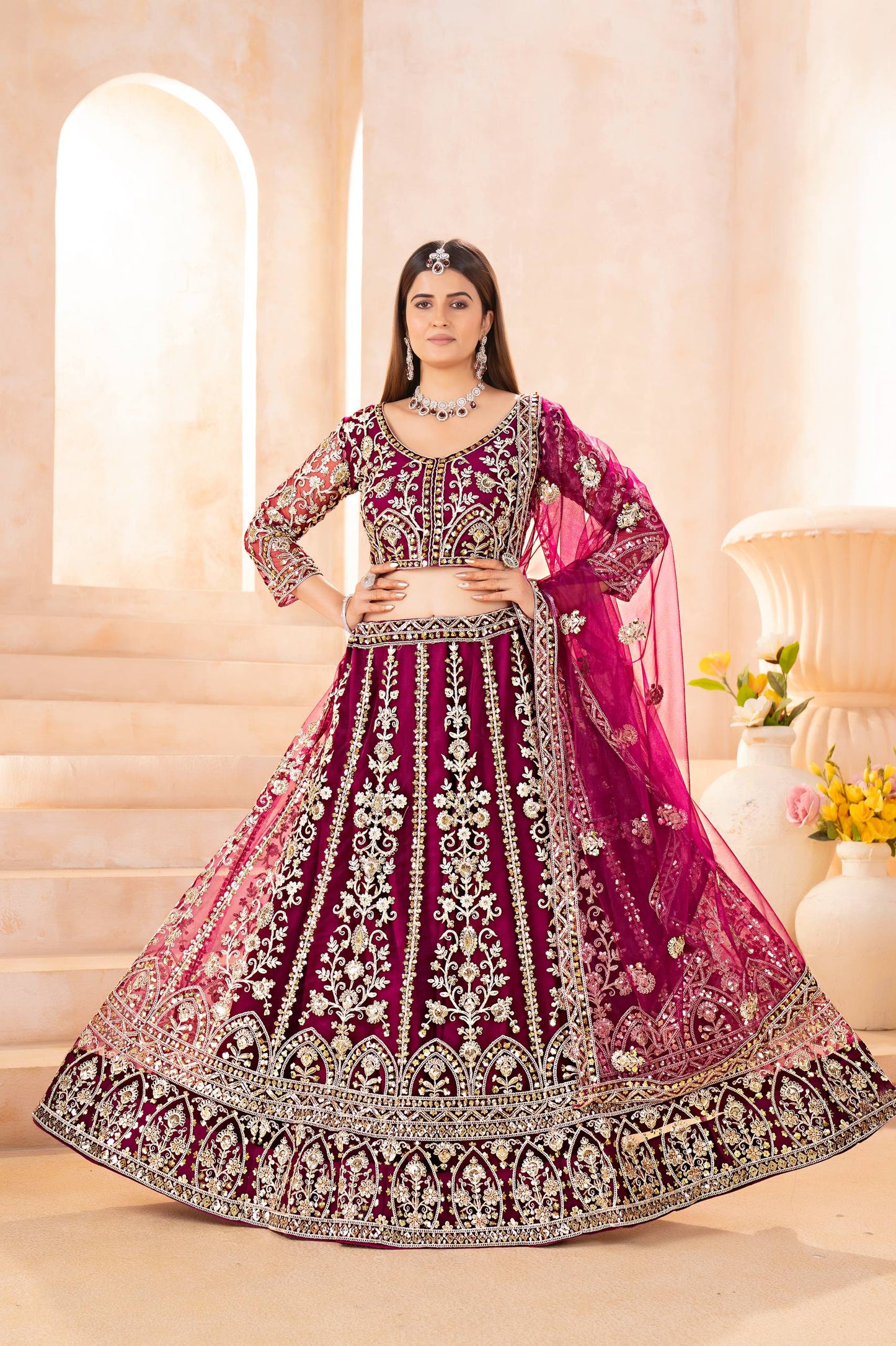 Wedding Special Butterfly Net With Sequience Coding Work Lehenga