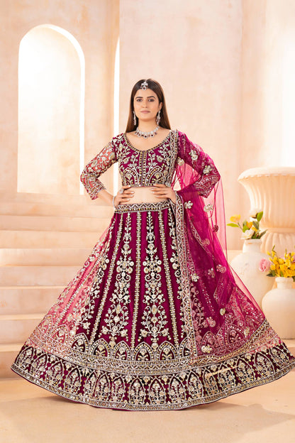 Wedding Special Butterfly Net With Sequience Coding Work Lehenga