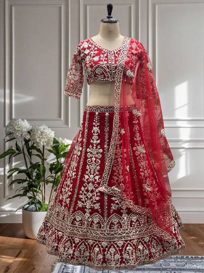 Wedding Special Butterfly Net With Sequience Coding Work Lehenga
