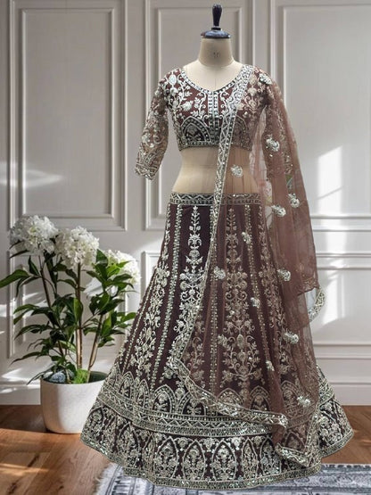 Wedding Special Butterfly Net With Sequience Coding Work Lehenga