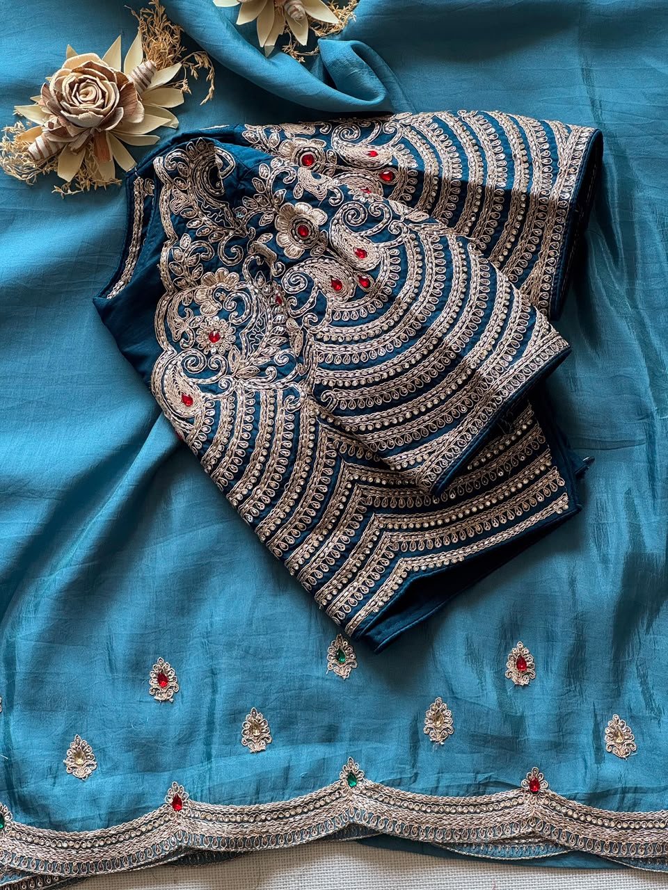 Tissue Crepe Silk Handwork Saree Set