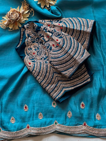 Tissue Crepe Silk Handwork Saree Set
