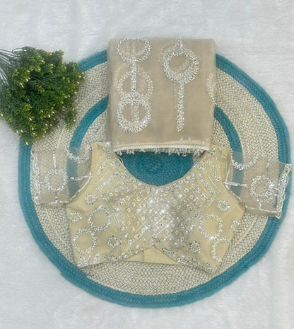 Beautiful Soft Rich Net With Beads, Sequins & Pearl Embroidery Work Saree