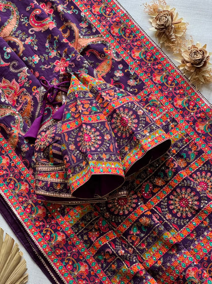 Crepe Silk Printed Embroidered Saree Set