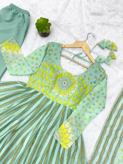 Floral Printed Organza Gown Suit Set