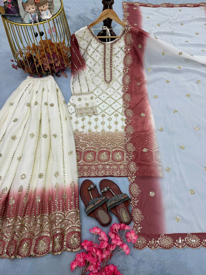 Beautiful Soft Rich Dual Tone Georgette Embroidery Sequence Work Plazzo Set