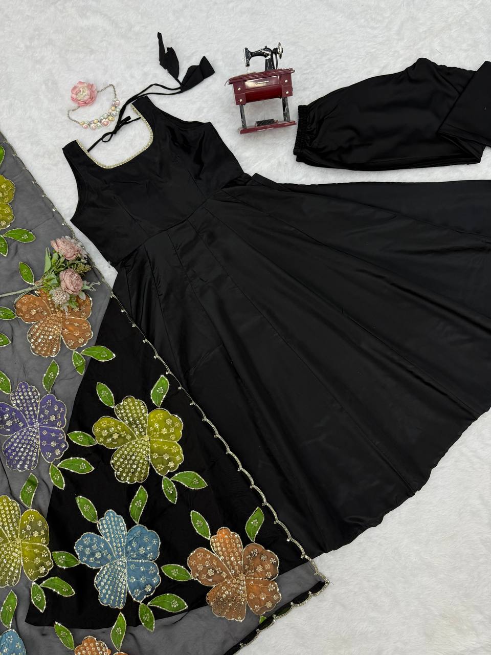 Natural Crepe Anarkali Suit Set