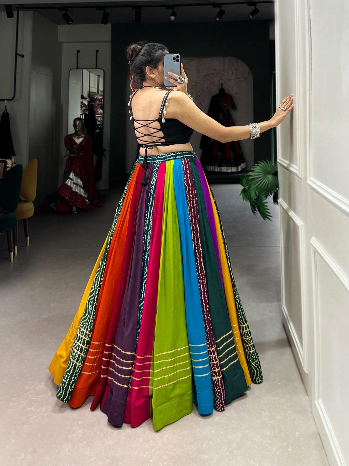 Garba Night 8 MTR Flair Lehenga Choli With Gamthi Work