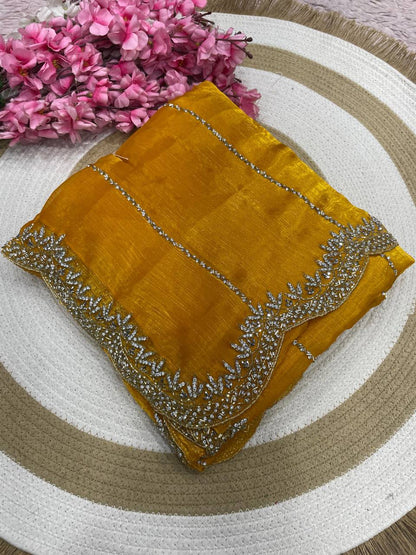 Burberry Chiffon Khatli Handwork Saree Set