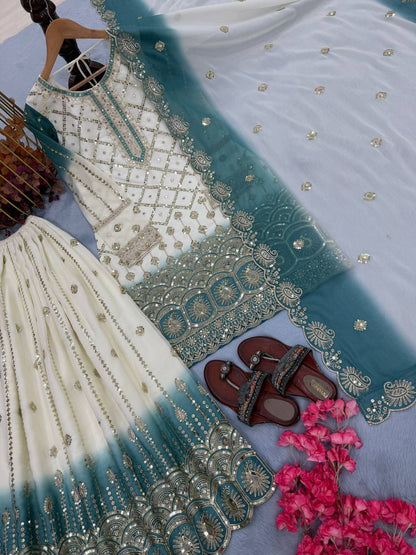 Beautiful Soft Rich Dual Tone Georgette Embroidery Sequence Work Plazzo Set