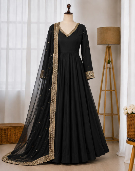 Georgette Sequence Embroidered Gown Suit