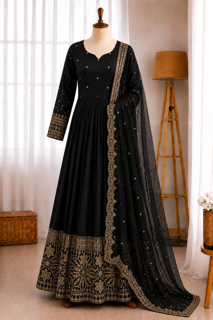 Chinon Silk 5mm Sequence Embroidery Work Gown Set