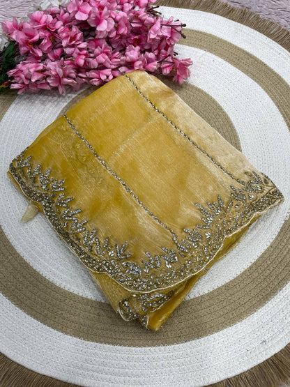 Burberry Chiffon Khatli Handwork Saree Set
