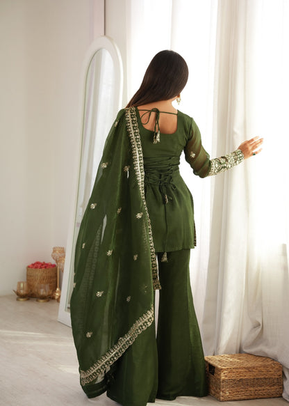 Crunchy Silk Embroidered Bell Bottom Suit Set