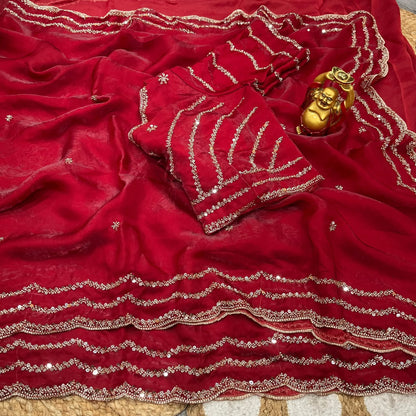 Pure Space Silk Cutdana Handwork Saree Set