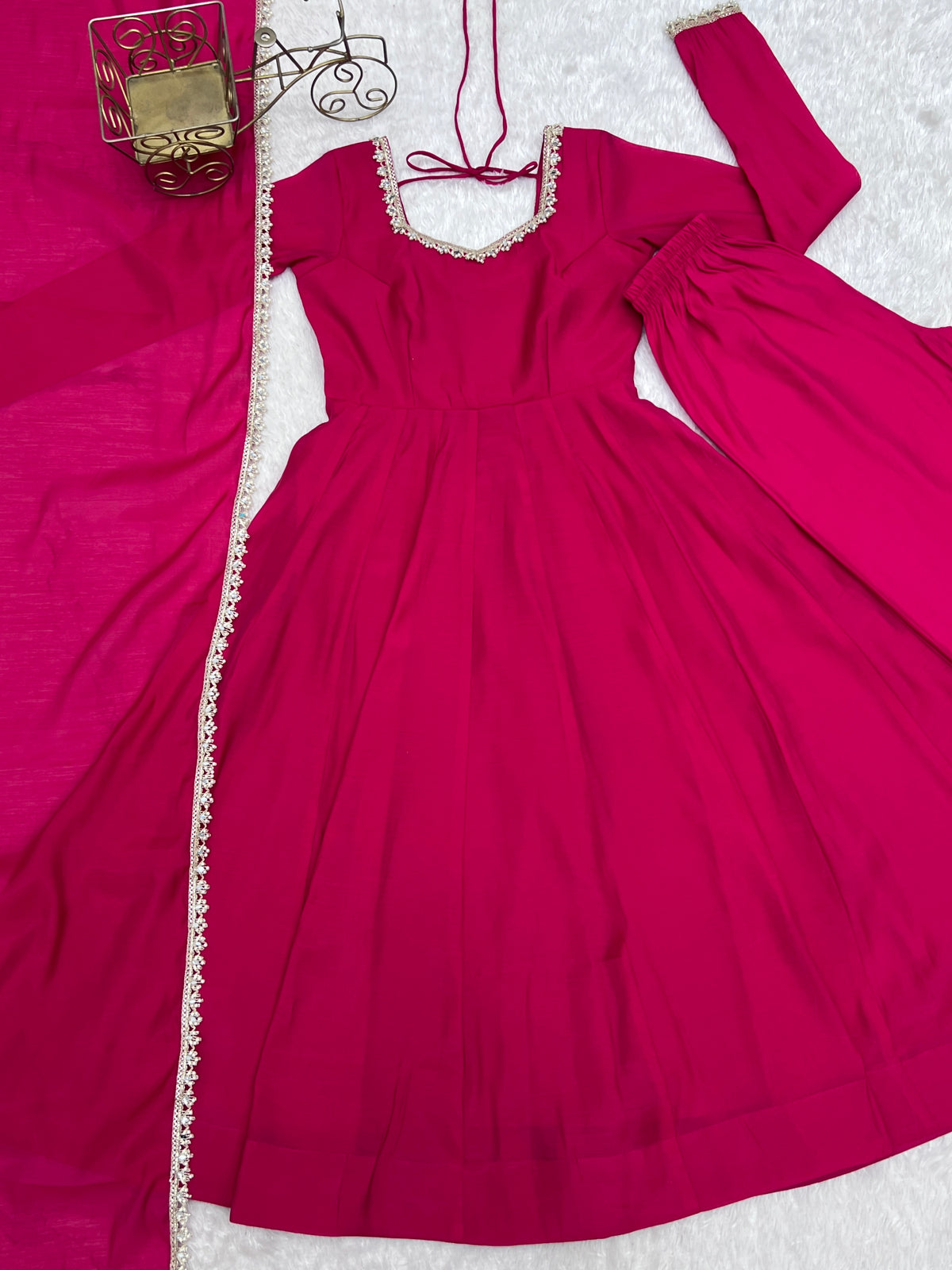 Pure Mal Chanderi Mirror Work Gown Dupatta