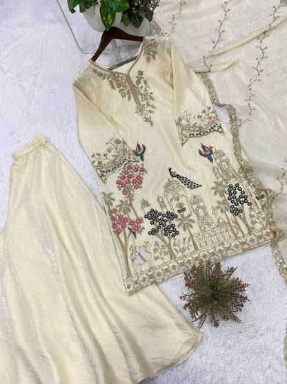 Fendy Silk Embroidered Plazzo Suit Set